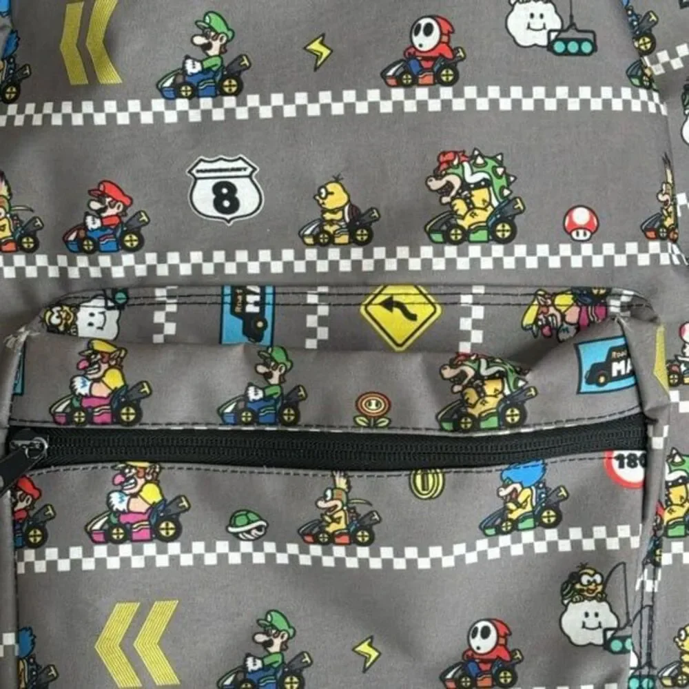 Nintendo Mario Kart Kids Spencer’s Gifts Colorful Printed Zip Pocket Backpack.